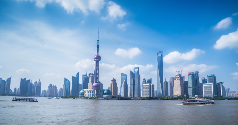 蓝天白云上海外滩陆家嘴几何建筑,高清,摄影图,摄影图片,图片大全,摄影图免费下载